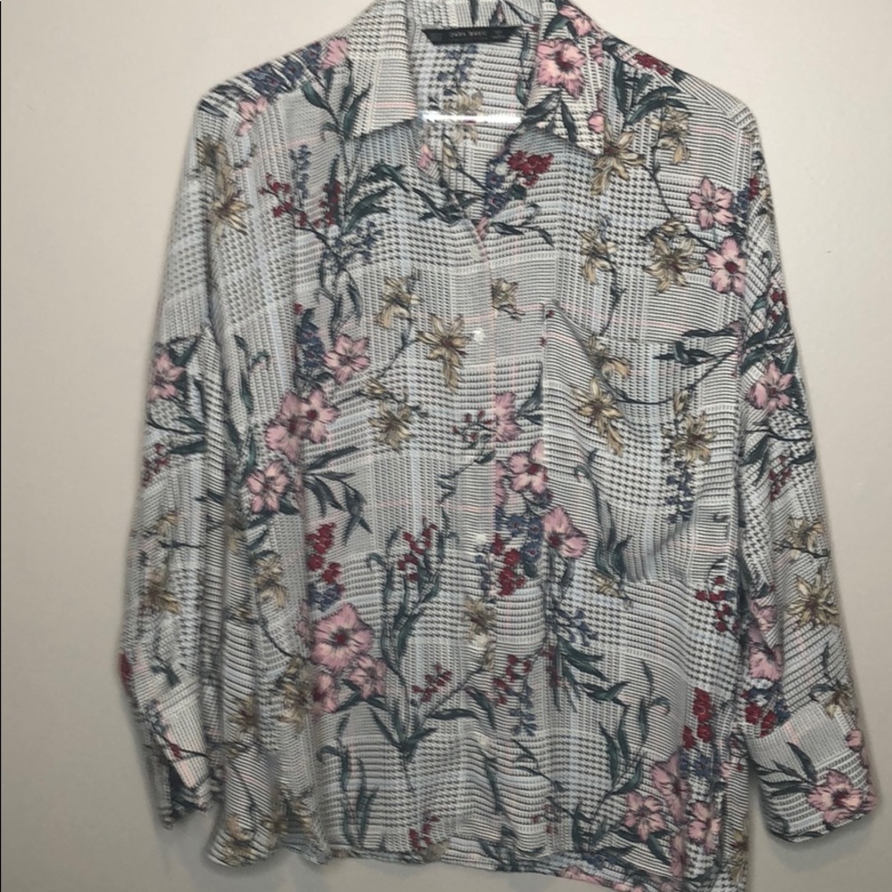 Zara basics collection button up floral